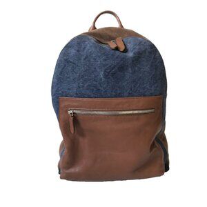 NWOT Eleventy Rucksack Backpack Bag Mens  Blue Brown Canvas Leather Suede NEW